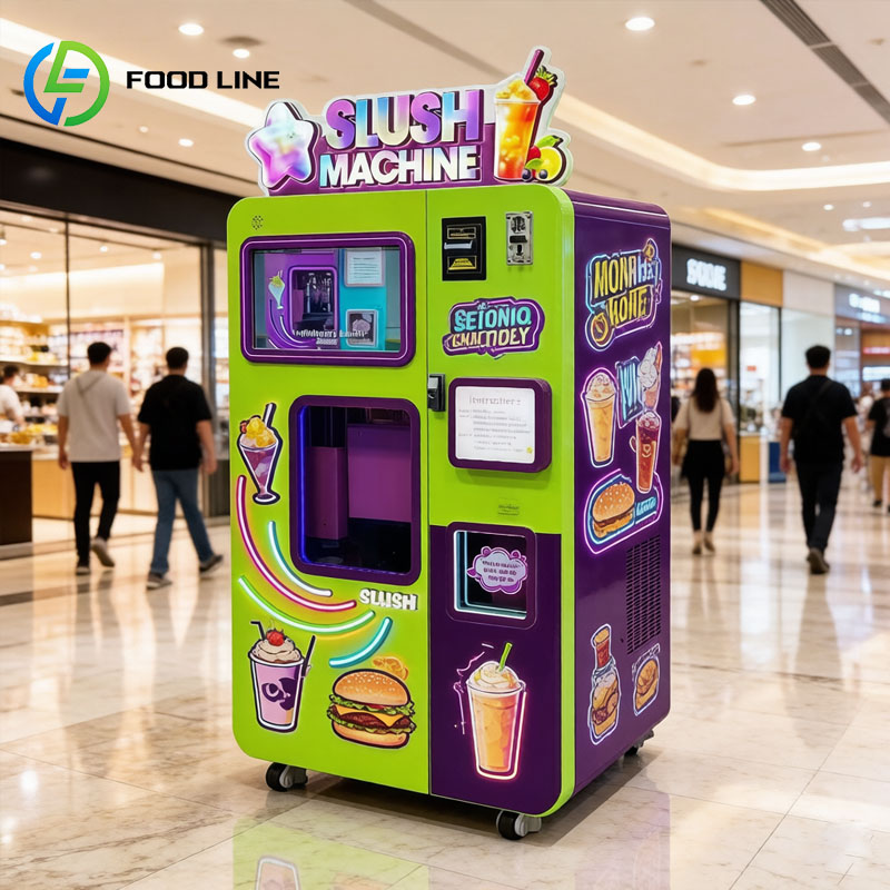 Slushie Machine Vending - เครื่องทำน้ำแข็งปั่นแบบหยอดเหรียญ เครื่องทำเครื่องดื่มแช่แข็ง สไตล์สมูทตี้ น้ำปั่น จอสัมผัส LED