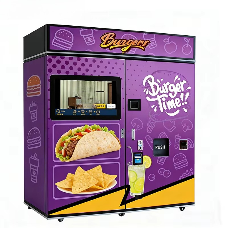 Popcorn Vending Machine - เครื่องจำหน่ายอาหารจานด่วนอัตโนมัติแบบกำหนดเองพร้อมไมโครเวฟ สำหรับแฮมเบอร์เกอร์ อาหารเช้า อาหารกลางวัน และของว่างยามดึก
