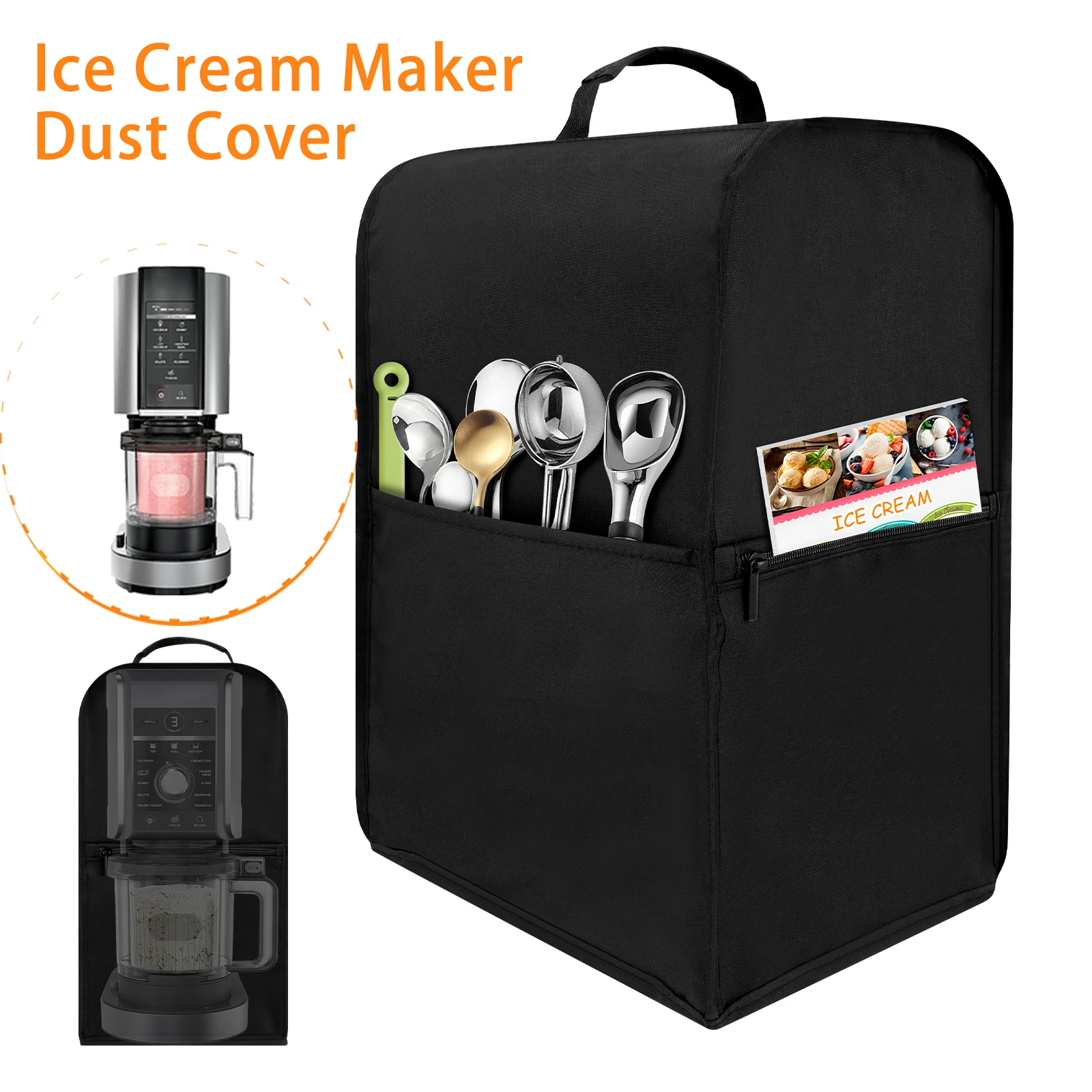 Slushie Machine Vending - ฝาครอบกันน้ำสำหรับเครื่องทำไอศกรีม ฝาครอบเครื่องทำน้ำแข็งไส Ninja พร้อมหูหิ้ว ช่องเก็บของ ฝาครอบกันฝุ่นสำหรับเครื่องใช้ไฟฟ้า