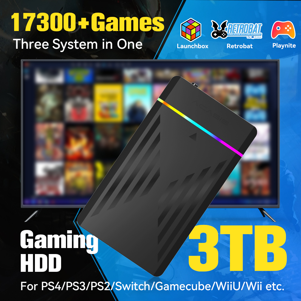 Arcade X - 3TB แบบพกพา HDD LaunchBox/Retrobat/Playnite คอนโซลเกม Retro